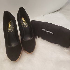 Yves Saint Laurent Black Suede Wedge Maryna Pumps